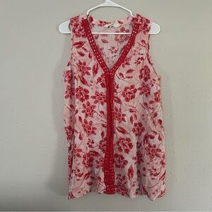Magnolia Grace Red Cream Paisley Floral Sleeveless Blouse XXL Spring